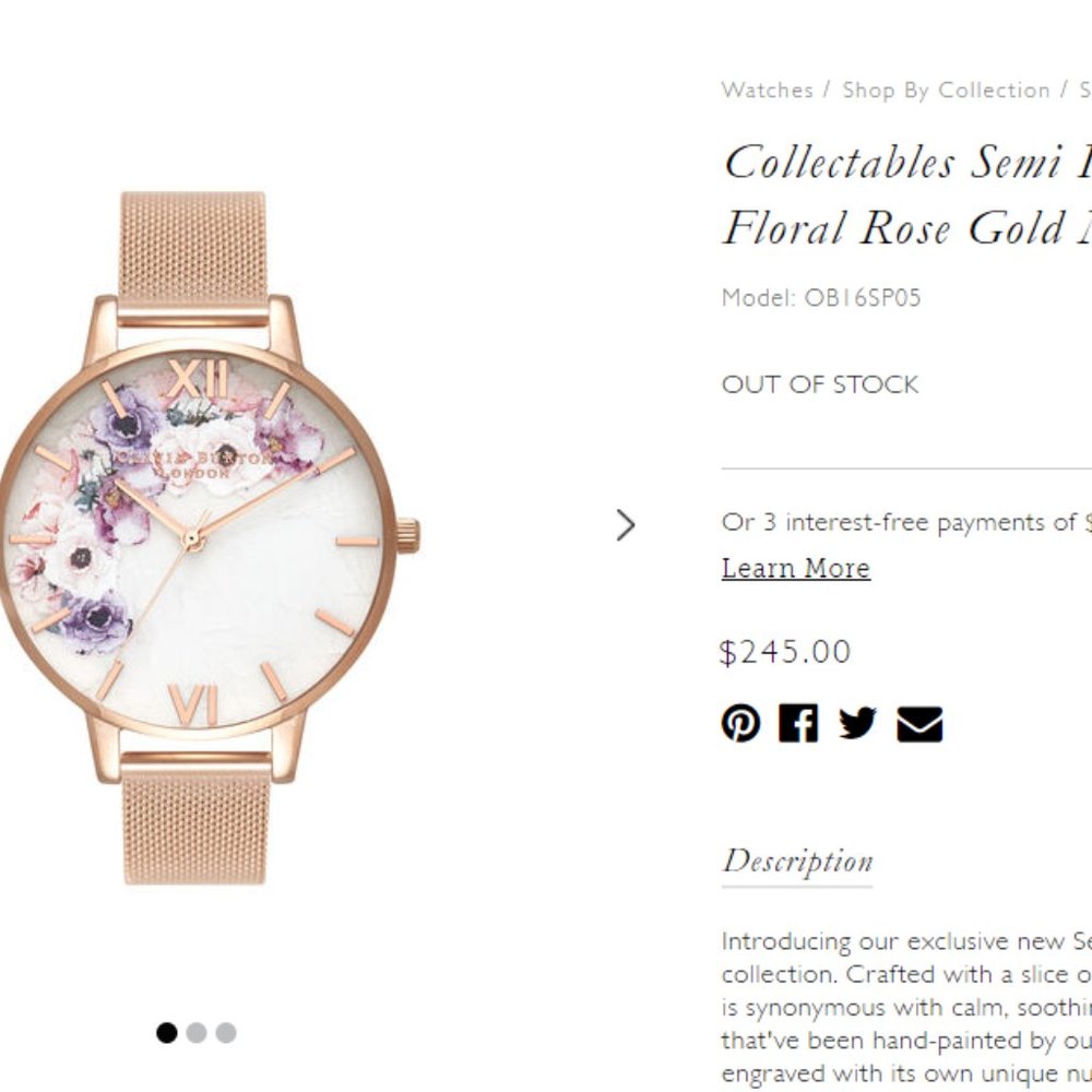 Olivia Burton Floral Gold Collectable Womens Watch - Picture 4 of 5